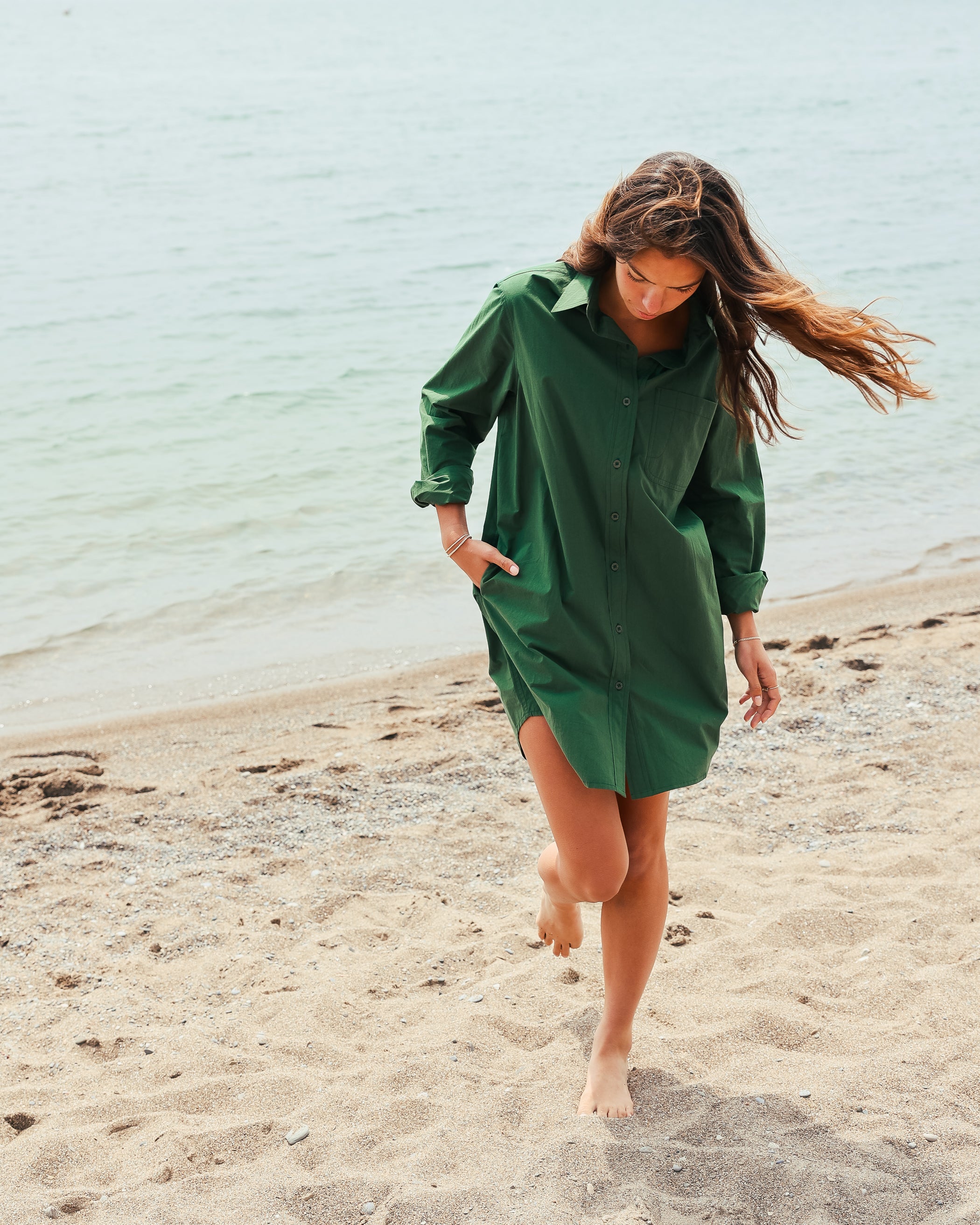 Made in Canada 100% Cotton Washed Poplin Dress Forest Green - Province of Canada