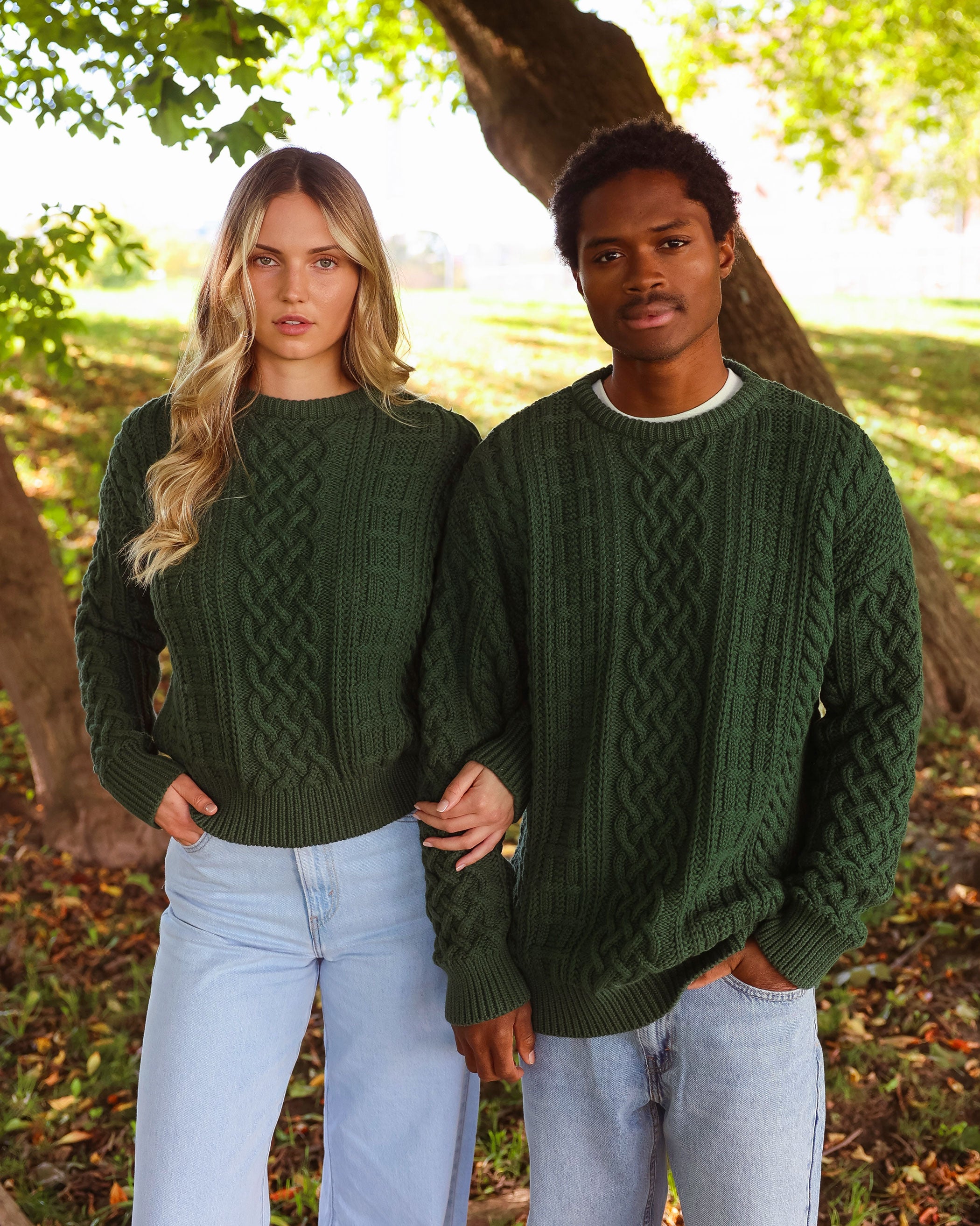 Made in Canada 100% Cotton Ivy Cable Knit Sweater Forest Green - Unisex - Province of Canada