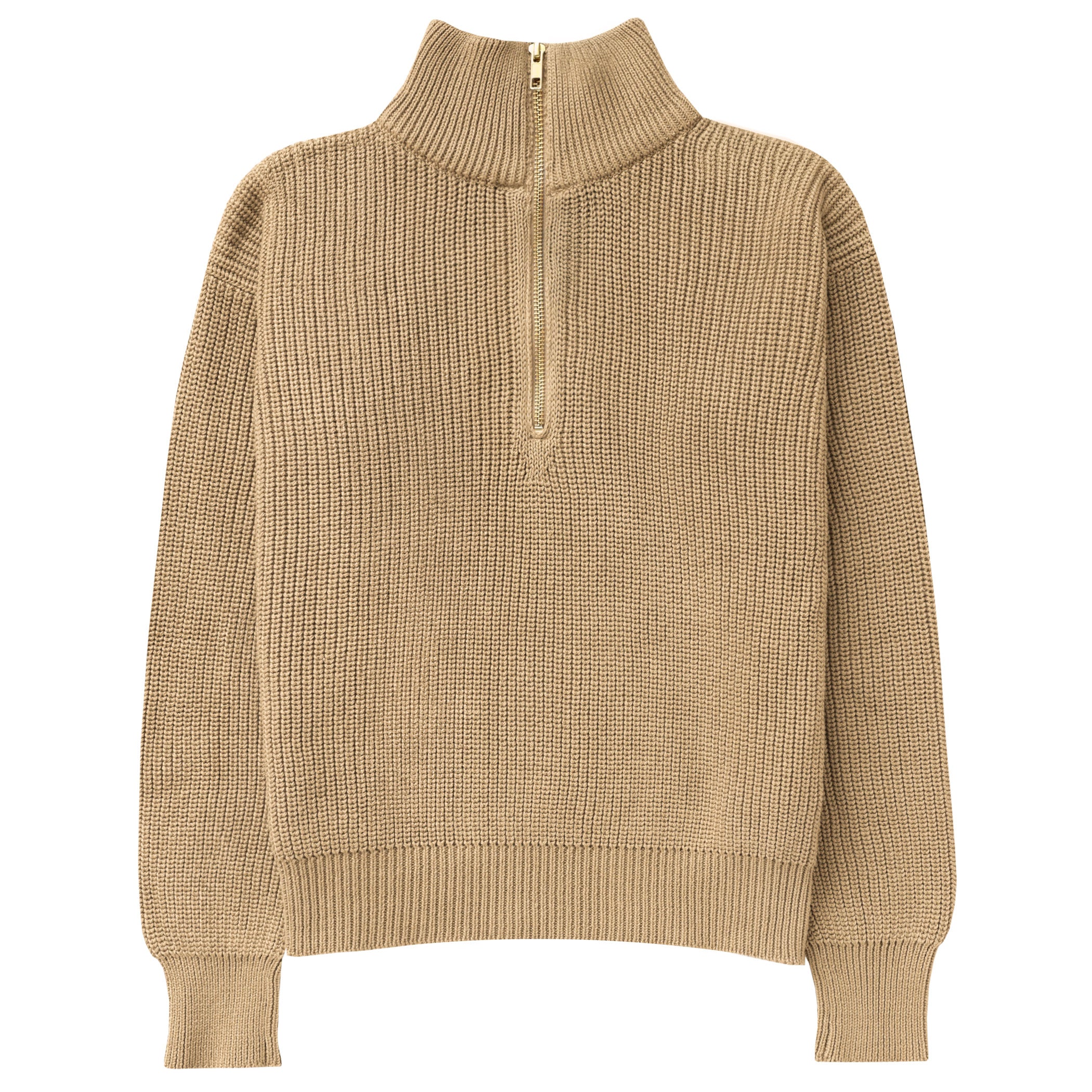 Made in Canada 100% Cotton Knit Half Zip Sweater Taupe Camel Beige - Unisex - Province of Canada