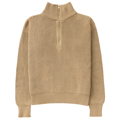 Made in Canada 100% Cotton Knit Half Zip Sweater Taupe Camel Beige - Unisex - Province of Canada