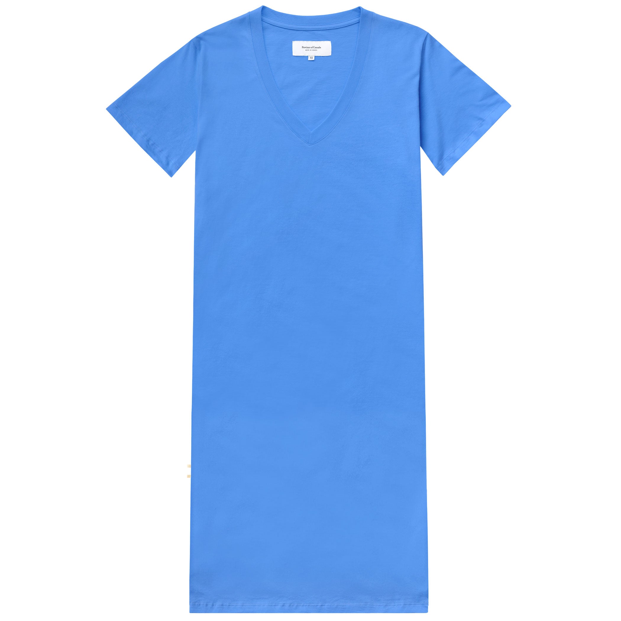 Made in Canada 100% Organic Cotton V-Neck Midi T-Shirt Dress Super Blue Province of Canada
