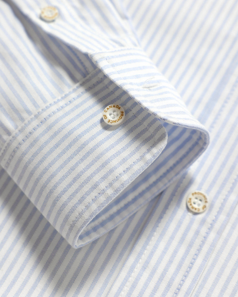 Made in Canada 100% Cotton Button Up Blue Oxford Stripe Dress Shirt Mens Unisex - Province of Canada