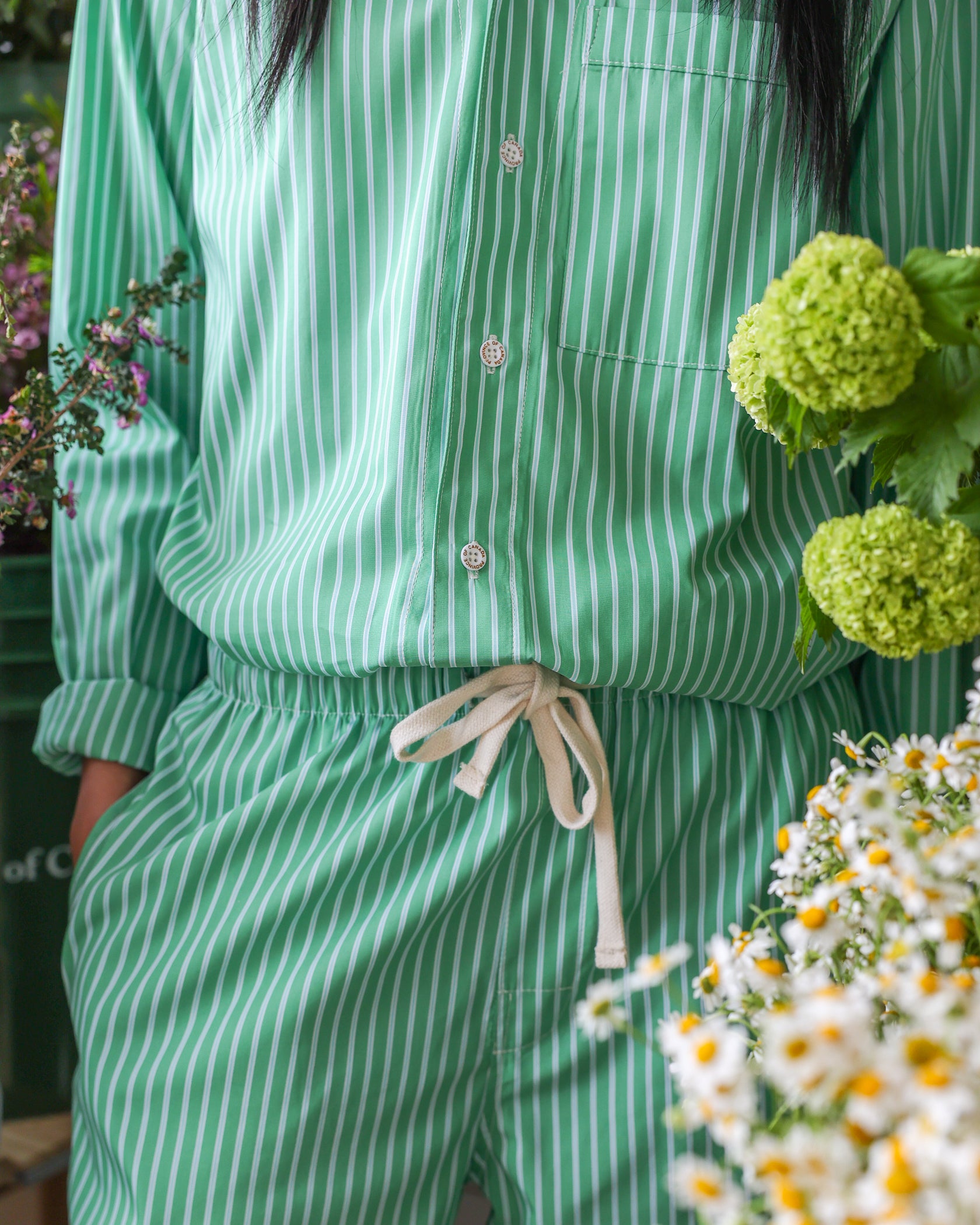 Made in Canada 100% Cotton Pyjama Pants Green Stripe - Unisex - Province of Canada