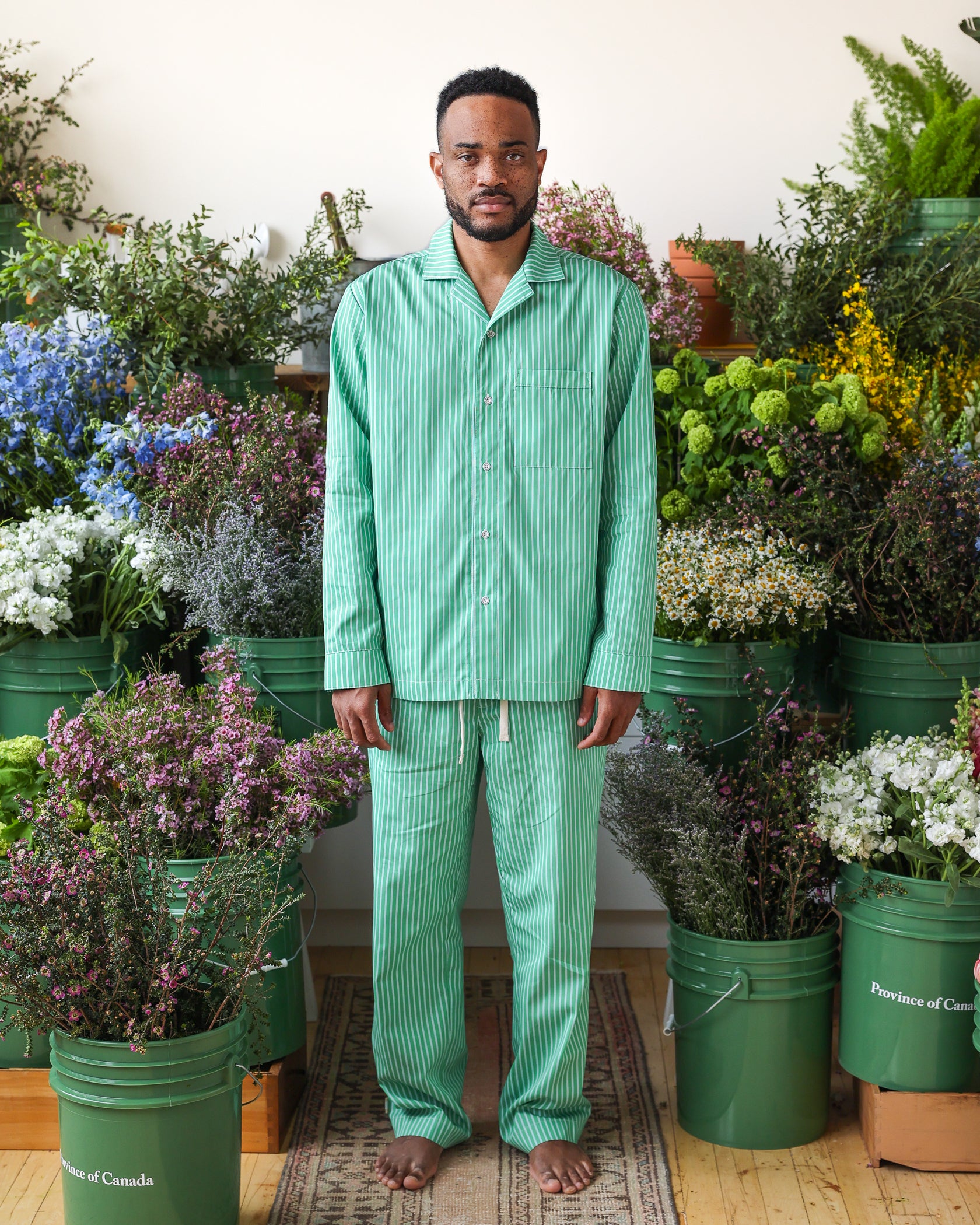 Made in Canada 100% Cotton Pyjama Pants Green Stripe - Unisex - Province of Canada
