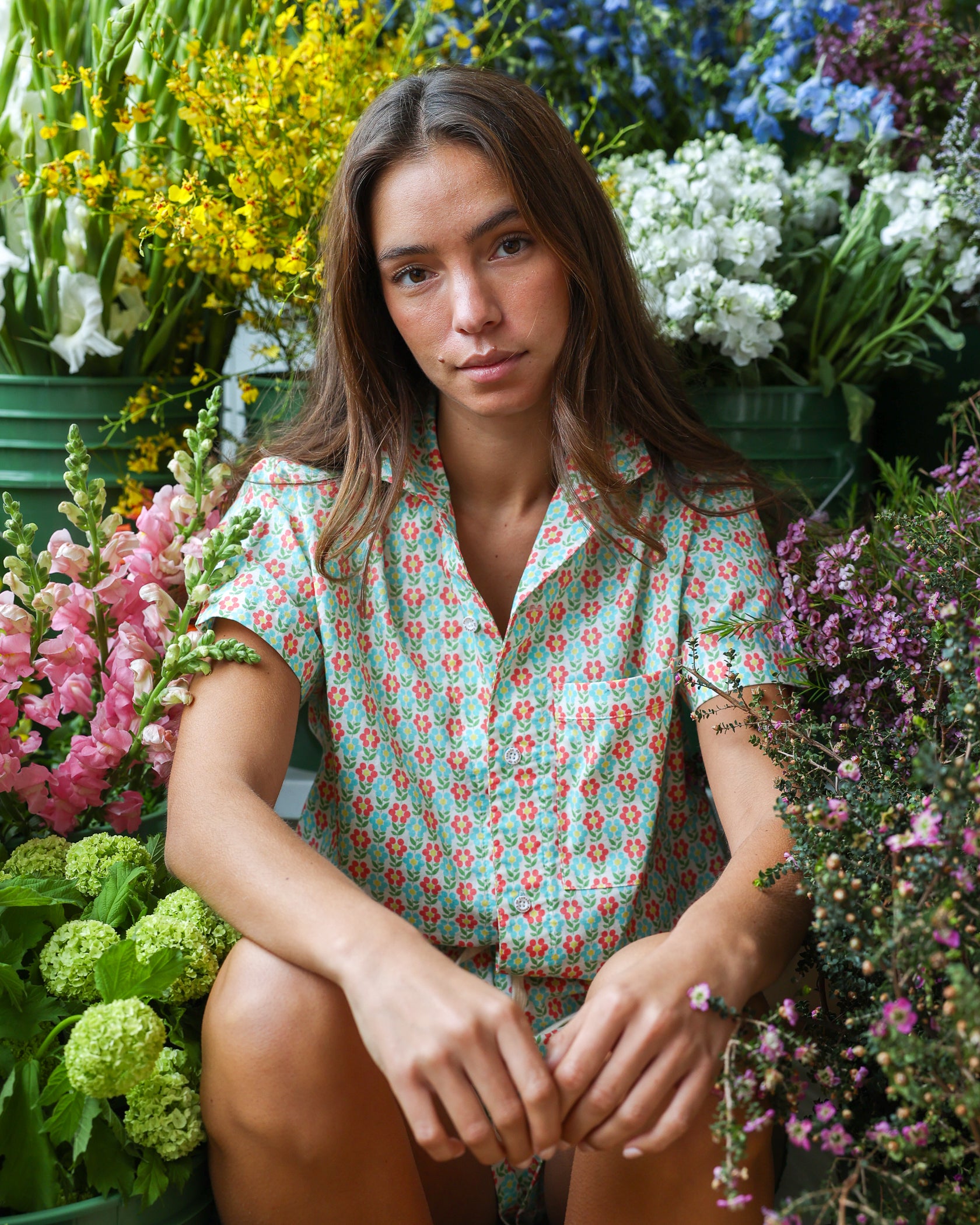 Made in Canada 100% Cotton Pyjama Short Sleeve Shirt Floral - Womens - Province of Canada 