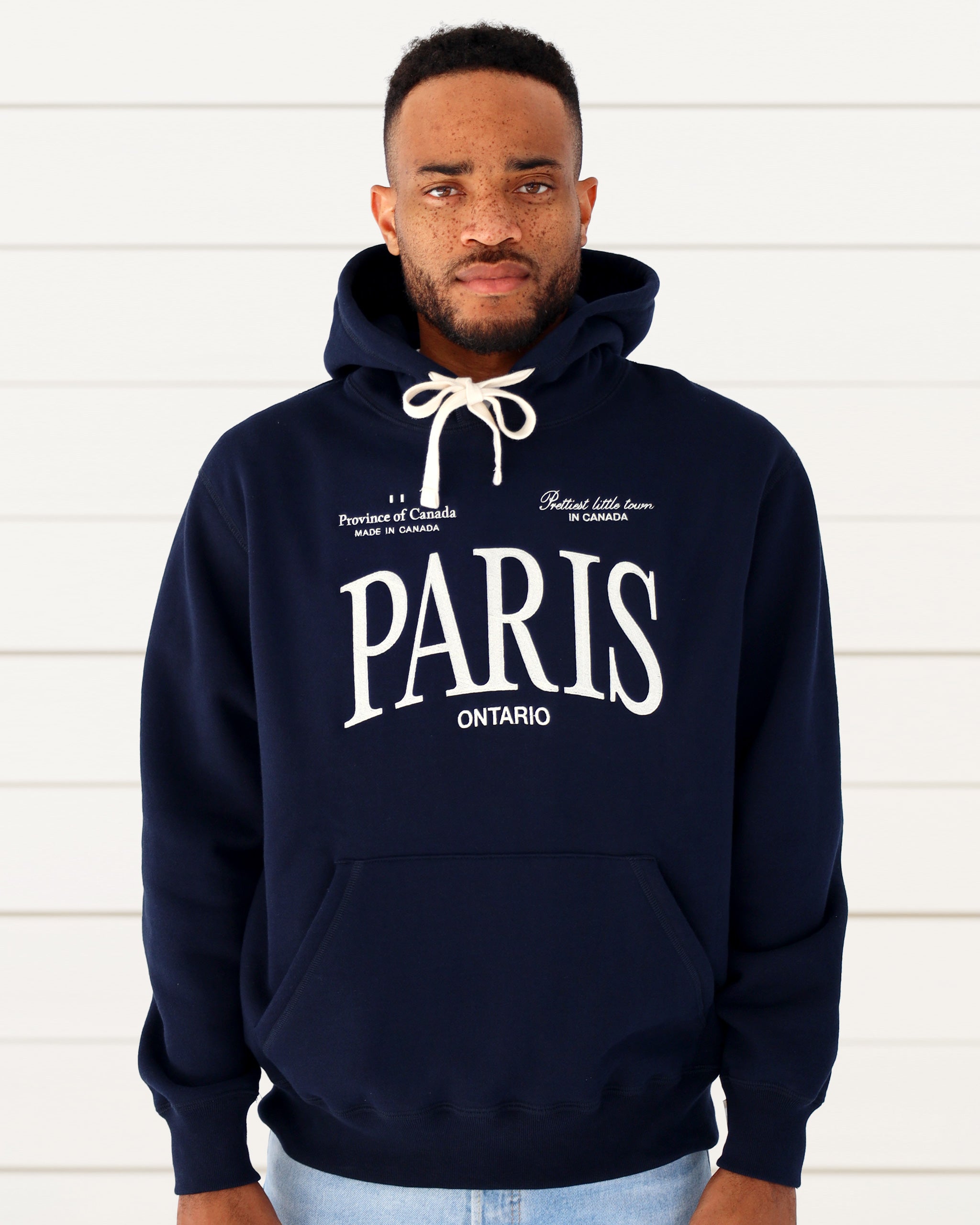 Paris Ontario Fleece Hoodie Medium in Navy Blue Unisex 80 Cotton 20 Polyester Province of Canada