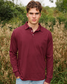 Made in Canada 100% Organic Cotton Sunday Polo Long Sleeve Shirt Burgundy - Unisex - Province of Canada