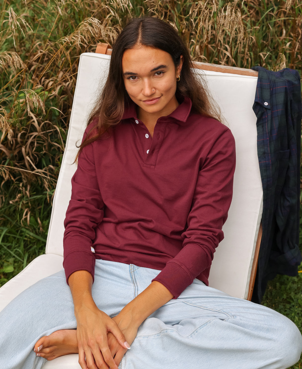 Made in Canada 100% Organic Cotton Sunday Polo Long Sleeve Shirt Burgundy - Unisex - Province of Canada