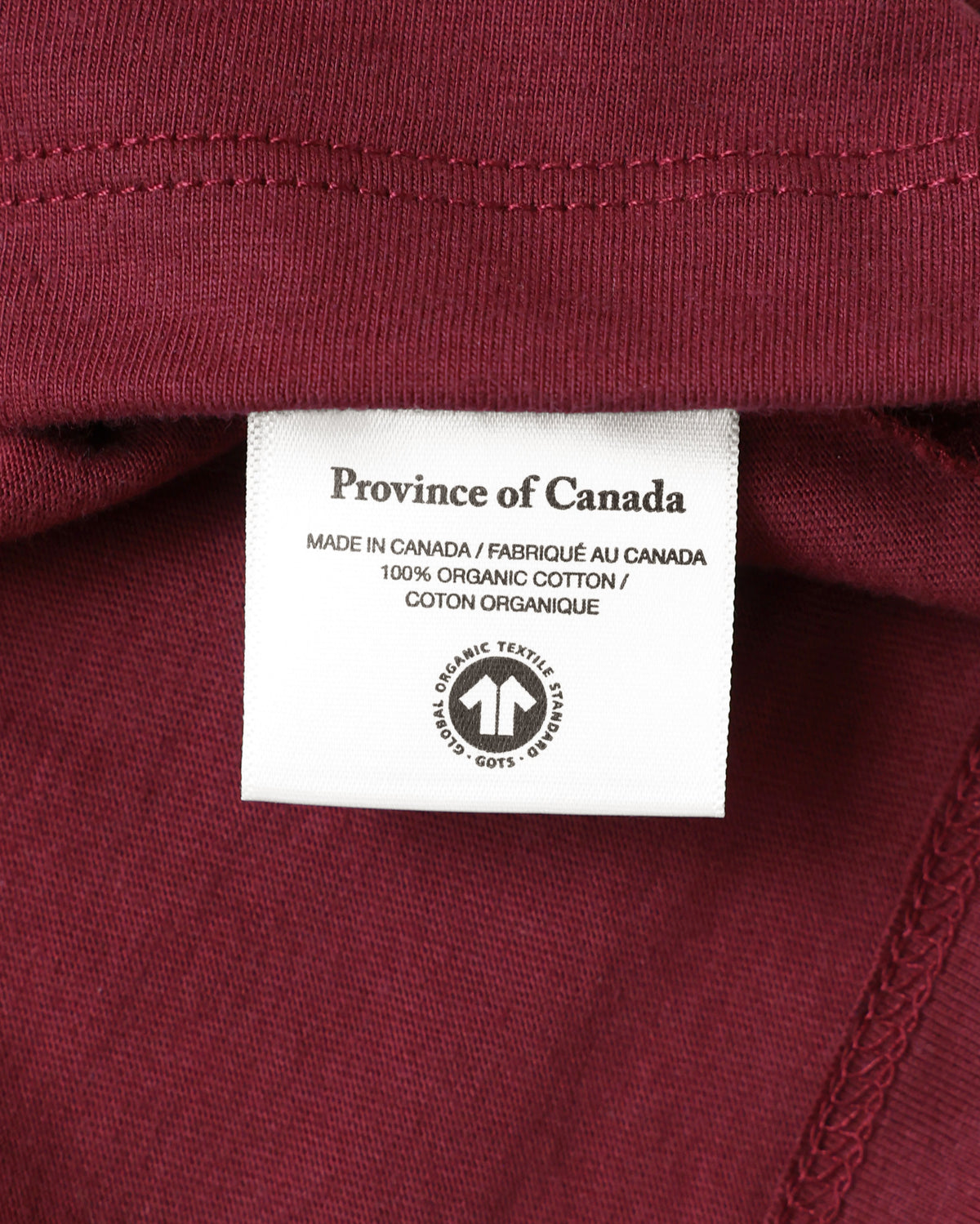 Made in Canada 100% Organic Cotton La Canadienne Womens Tee Shirt Burgundy - Province of Canada