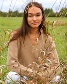 Made in Canada 100% Cotton Knit Half Zip Sweater Taupe Camel Beige - Unisex - Province of Canada