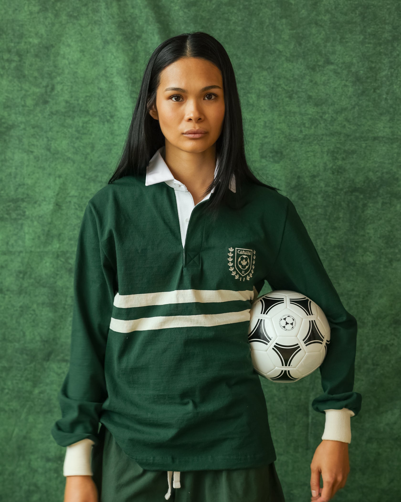 Made in Canada 100% Cotton Canada Crest Long Sleeve Polo Forest - Unisex - Province of Canada