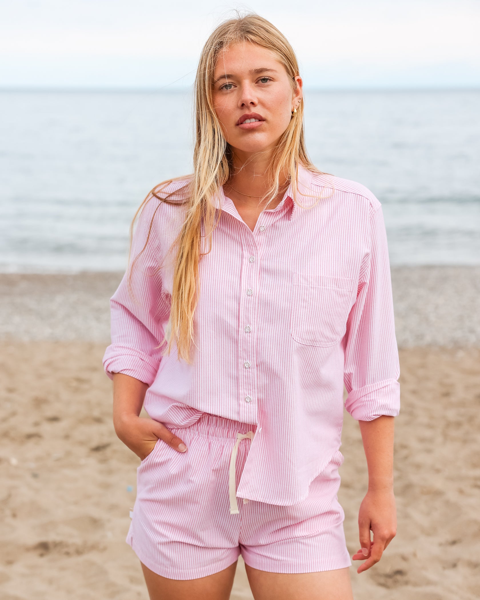 Made in Canada 100% Cotton Oxford Stripe Short Red - Womens - Province of Canada 
