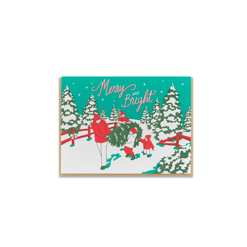 Vintage Christmas Tree Family Greeting Card - Made in Canada - Province of Canada