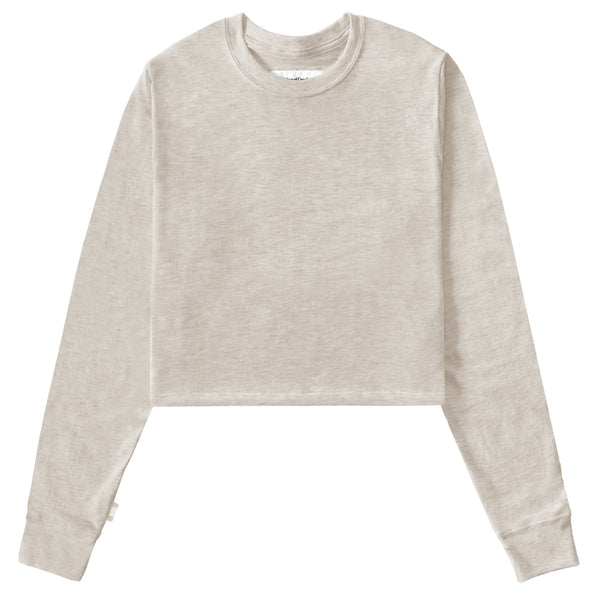 100% Cotton Made in Canada Monday Long Sleeve Crop Top Oatmeal - Province of Canada