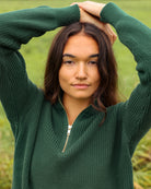 Made in Canada 100% Cotton Knit Half Zip Sweater Forest - Unisex - Province of Canada