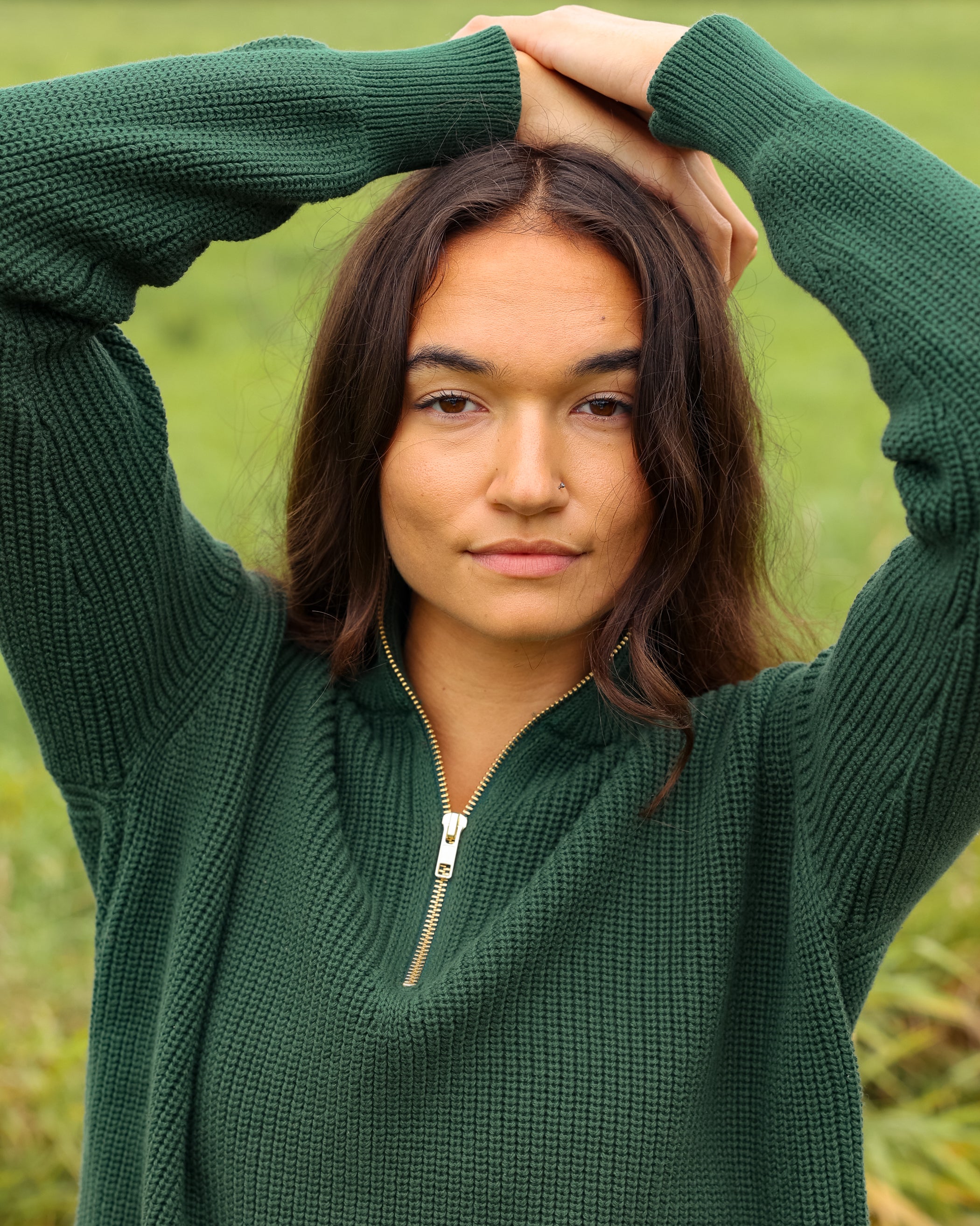 Made in Canada 100% Cotton Knit Half Zip Sweater Forest - Unisex - Province of Canada