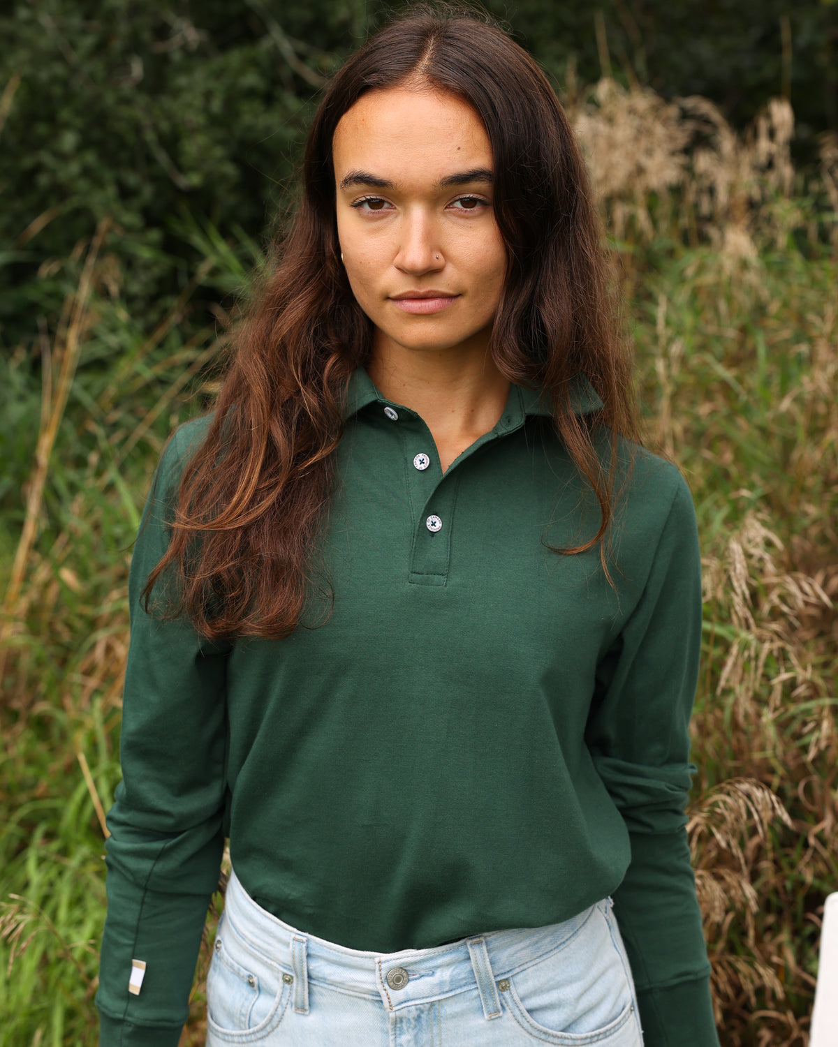 Made in Canada 100% Organic Cotton Sunday Polo Long Sleeve Shirt Forest - Unisex - Province of Canada