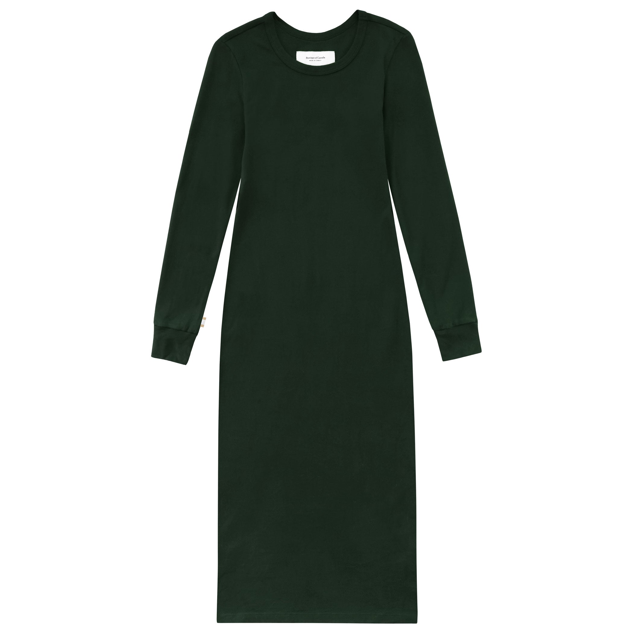 Made in Canada 100% Cotton Fine Ribbed Long Sleeve Dress Forest Green - Province of Canada