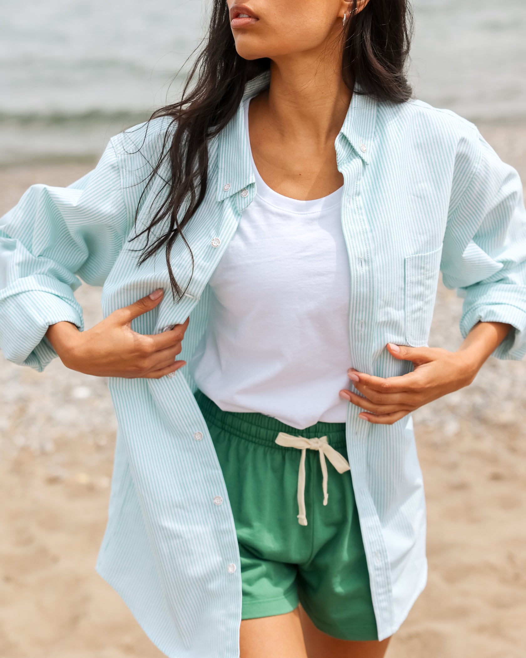 Oxford Stripe Shirt Green - Unisex - Made in Canada - Province of