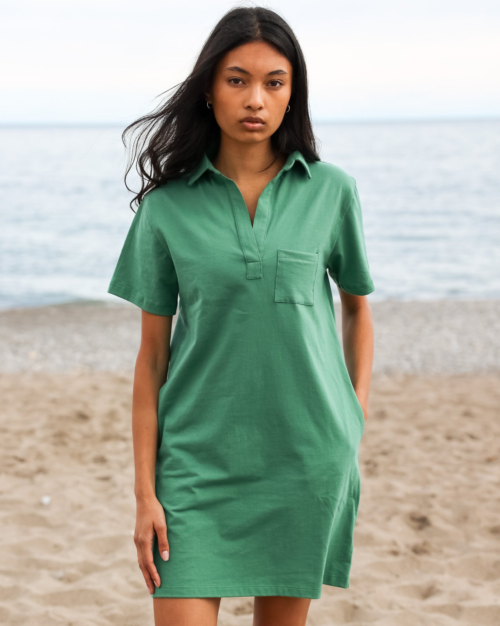 Made in Canada 100% Cotton Popover Dress Green - Province of Canada 