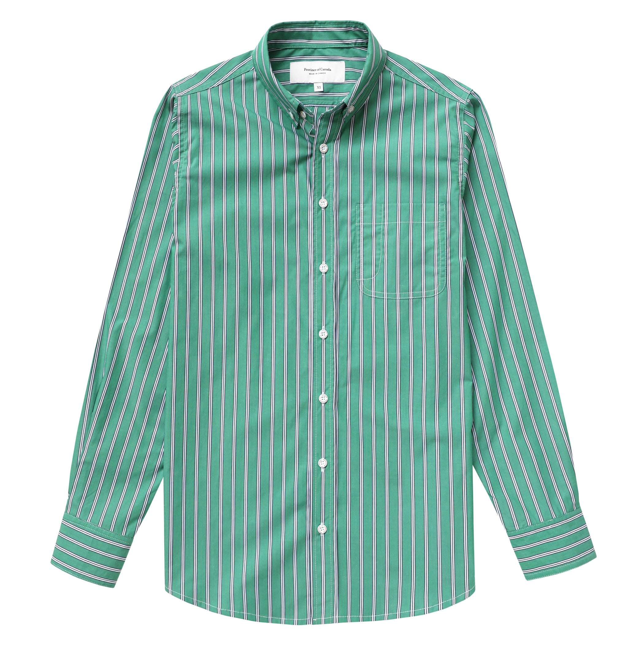 Montebello Green Poplin Stripe Button Down Shirt Made in Canada