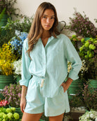 Made in Canada 100% Cotton Boxy Oxford Wide Stripe Shirt Green - Womens - Province of Canada 