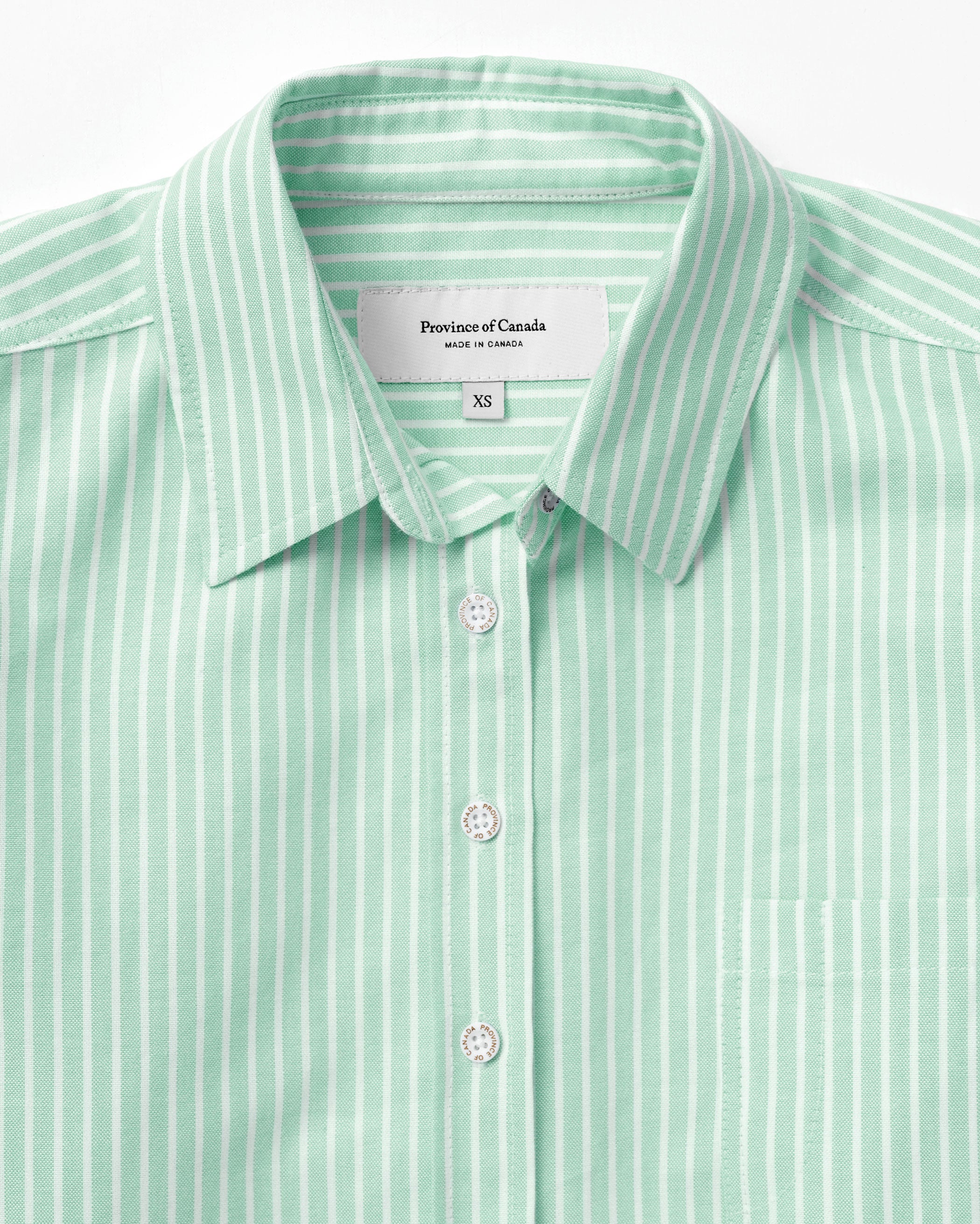 Made in Canada 100% Cotton Boxy Oxford Wide Stripe Shirt Green - Womens - Province of Canada 