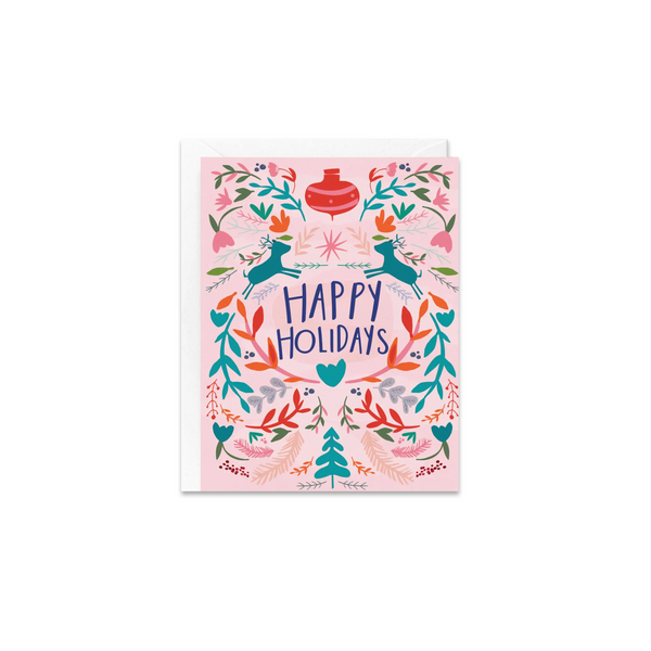 Pink Floral Happy Holidays Greeting Card - Made in Canada - Province of Canada