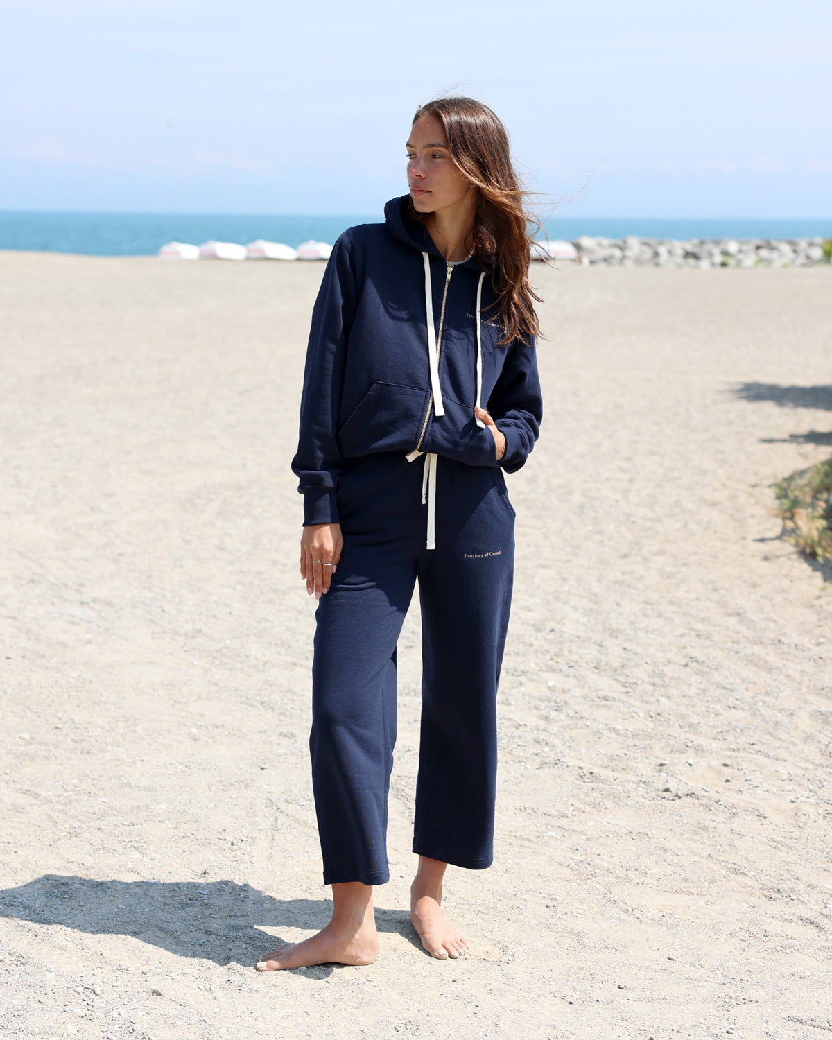 Made in Canada 100% Cotton Wide Leg Cropped French Terry Sweatpant Navy Blue - Unisex - Province of Canada