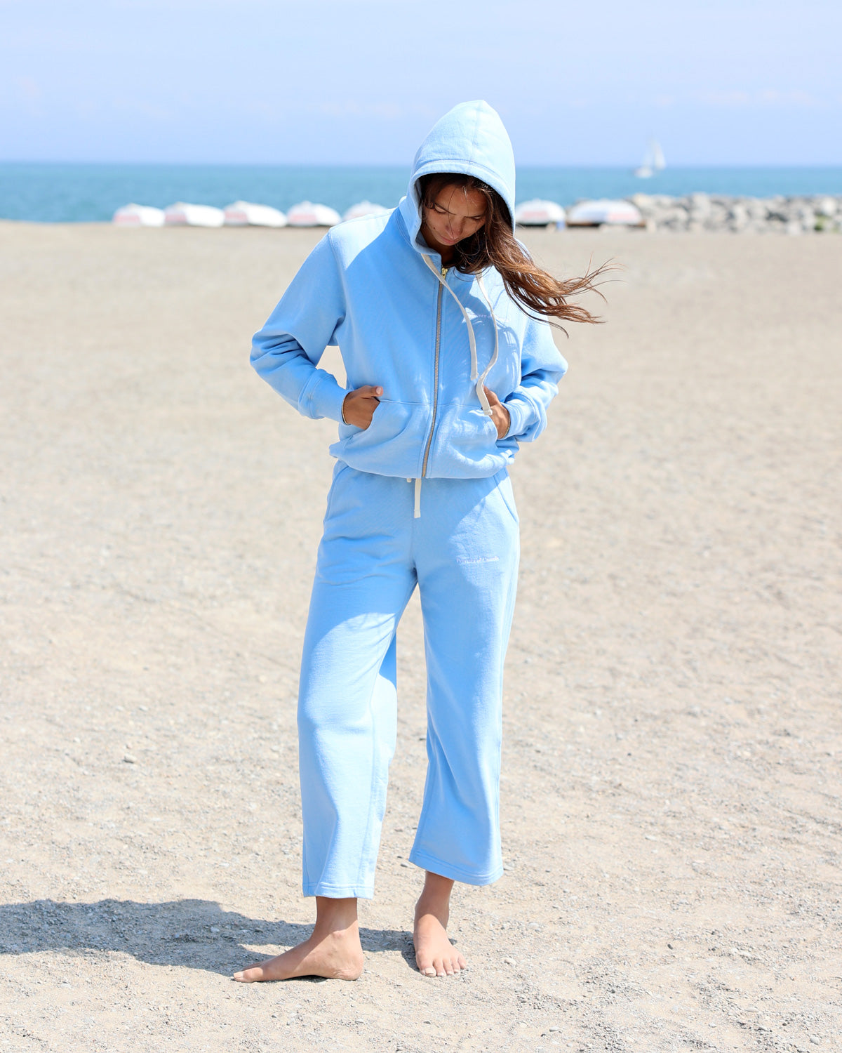 Made in Canada 100% Cotton Wide Leg Cropped French Terry Sweatpant Sky Blue - Unisex - Province of Canada