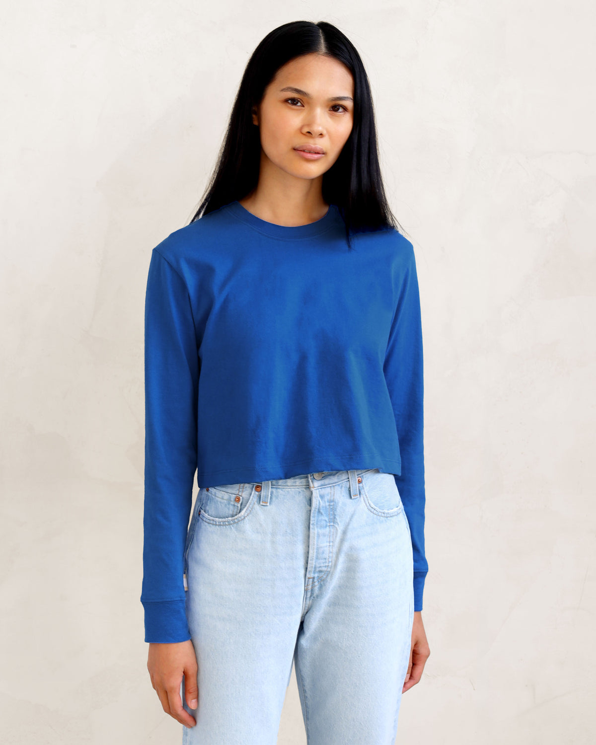Made in Canada 100% Organic Cotton Monday Long Sleeve Crop Top Royal Blue - Province of Canada