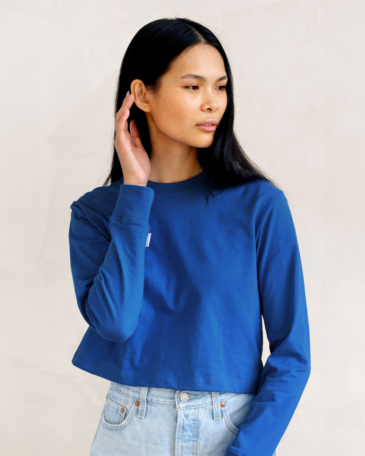 Made in Canada 100% Organic Cotton Monday Long Sleeve Crop Top Royal Blue - Province of Canada