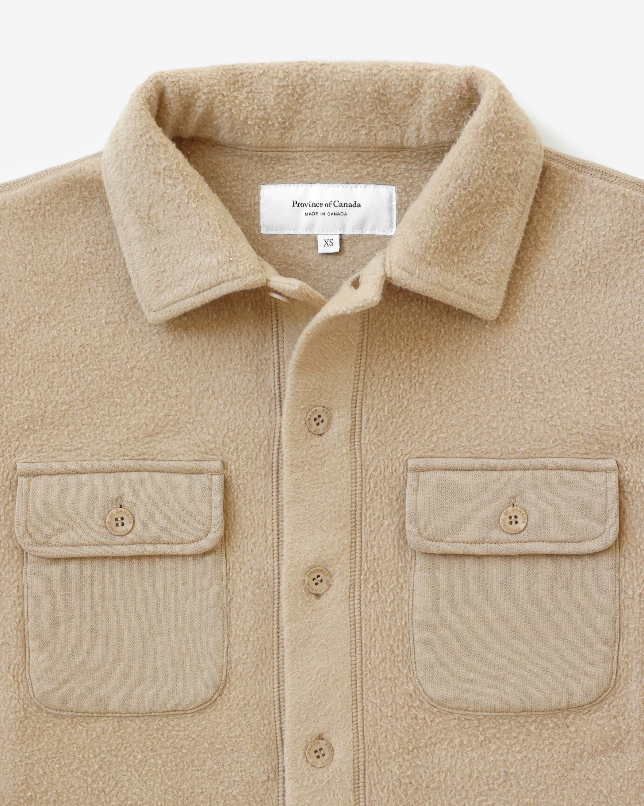 Made in Canada 100% Cotton Reverse Fleece Overshirt Khaki - Unisex - Province of Canada