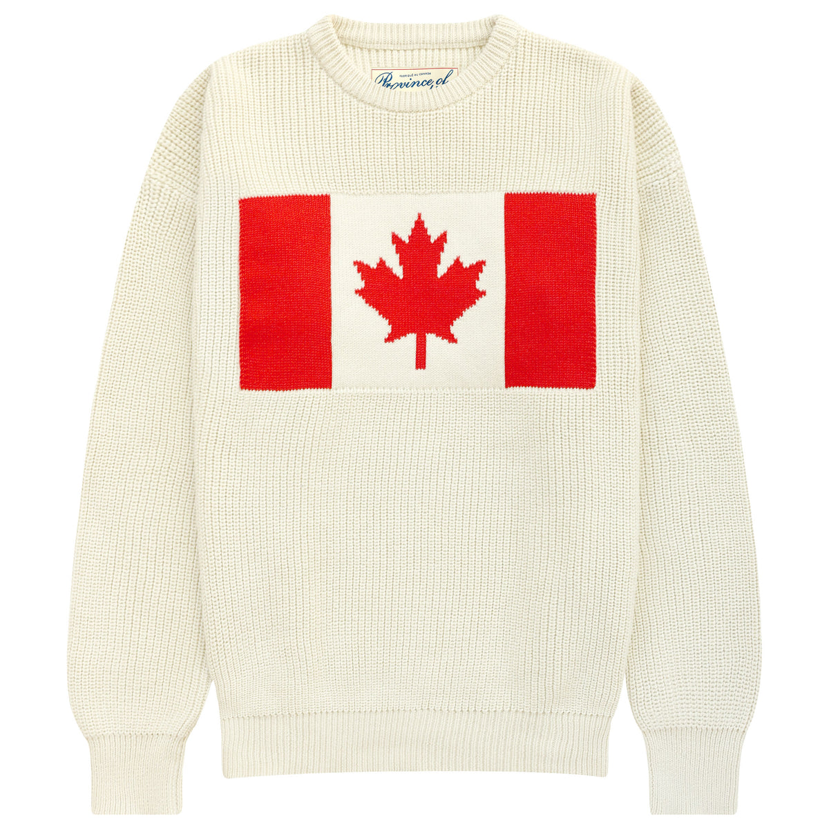 Made Knit in Canada 100% Cotton Canada Flag Cotton Knit Sweater Cream - Unisex - Province of Canada