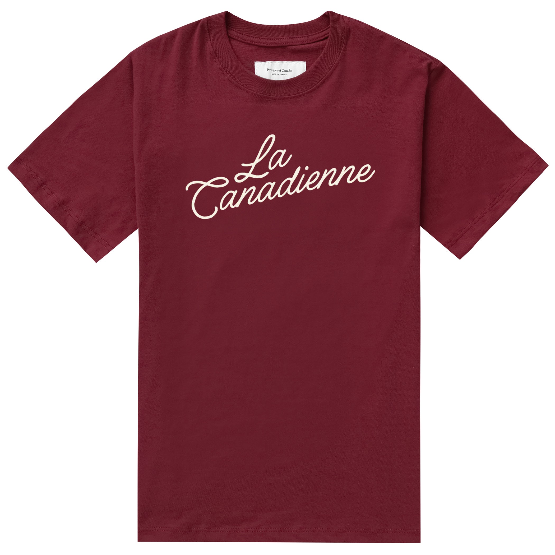 Made in Canada 100% Organic Cotton La Canadienne Womens Tee Shirt Burgundy - Province of Canada