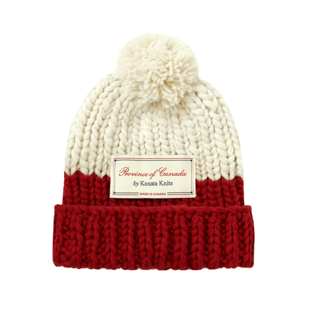 Made in Canada 100% Wool Hand Knit Toque Cream and Red - Province of Canada