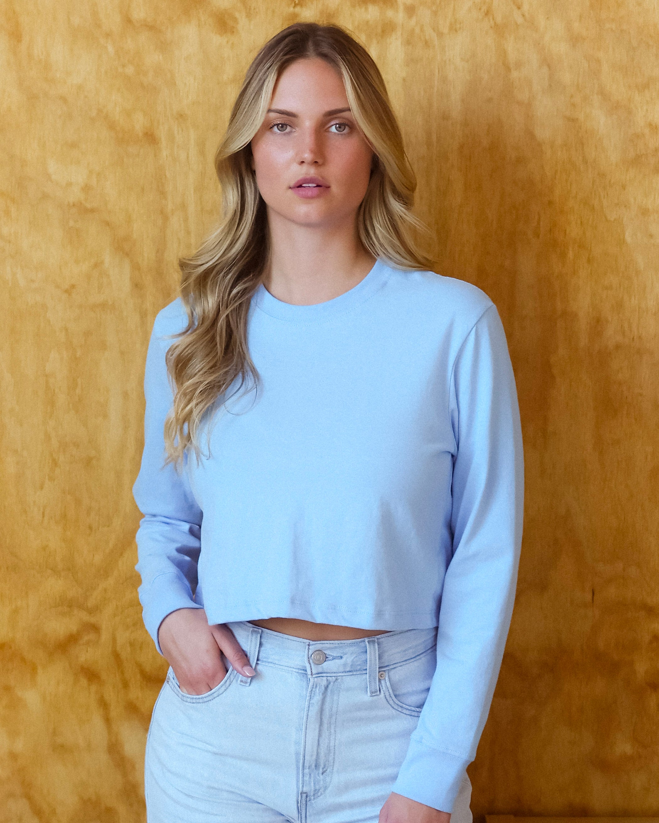 Made in Canada 100% Cotton Monday Long Sleeve Crop Top Sky Blue - Province of Canada