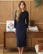 Made in Canada 100% Cotton Fine Ribbed Long Sleeve Dress Navy Blue - Province of Canada