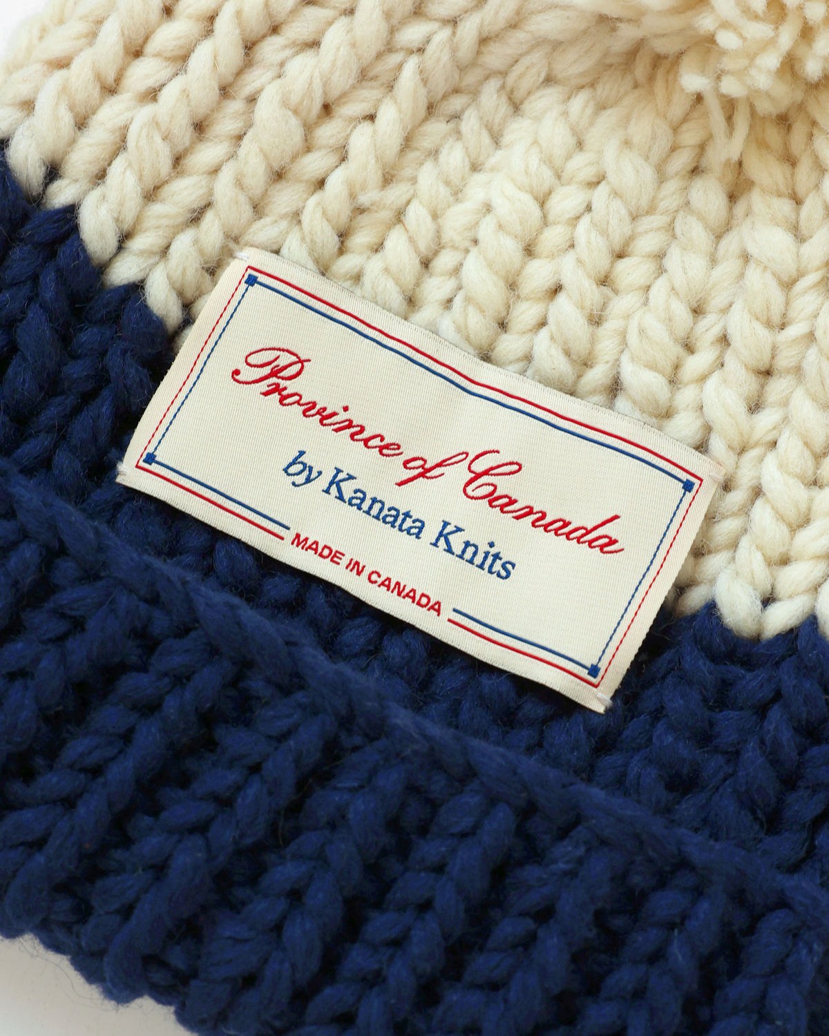 Made in Canada 100% Wool Hand Knit Toque Cream and Navy - Province of Canada