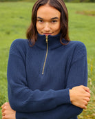 Made in Canada 100% Cotton Knit Half Zip Sweater Marine - Unisex - Province of Canada