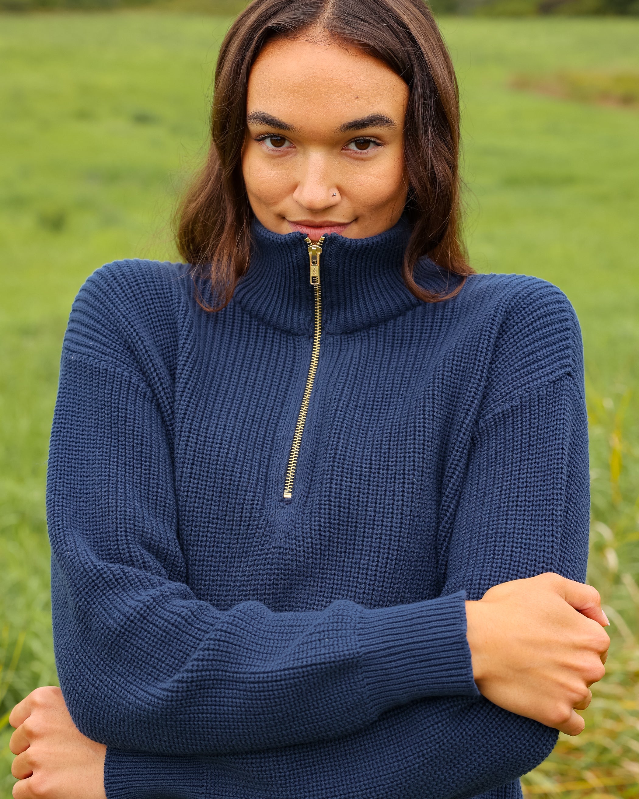 Made in Canada 100% Cotton Knit Half Zip Sweater Marine - Unisex - Province of Canada