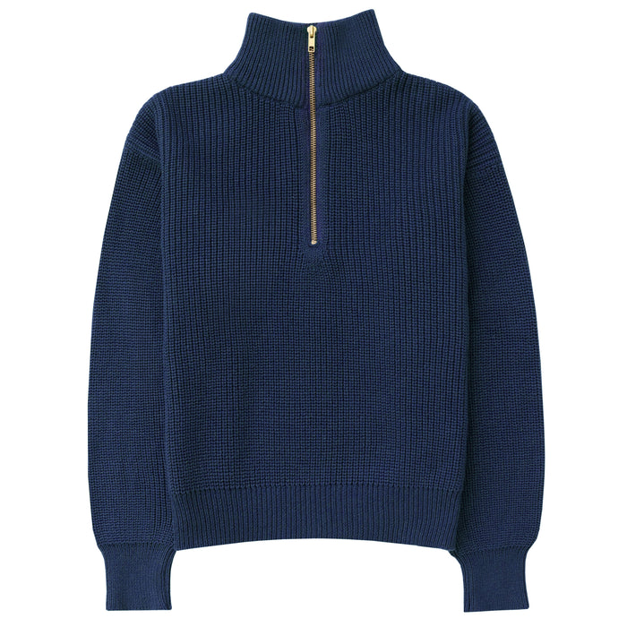 Marine blue cotton half-zip sweater by Province of Canada