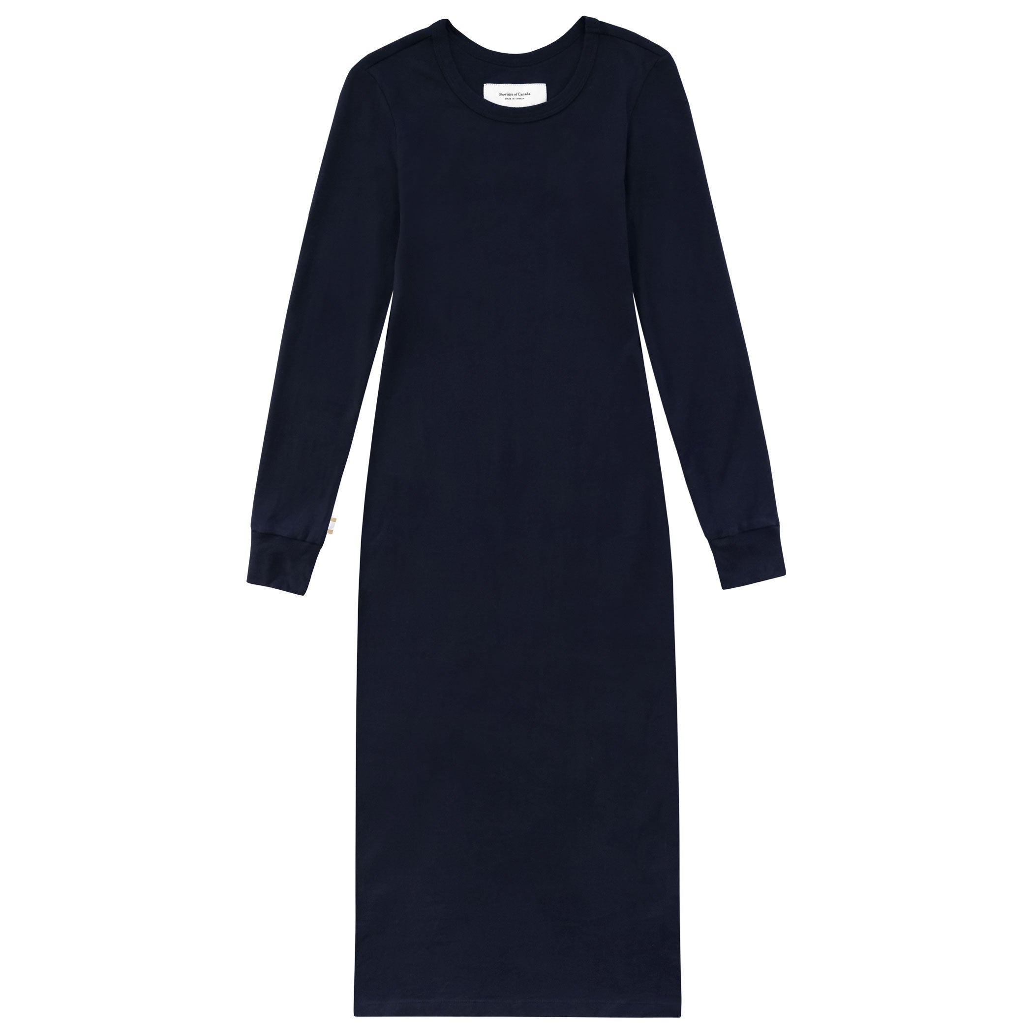 Made in Canada 100% Cotton Fine Ribbed Long Sleeve Dress Navy Blue - Province of Canada