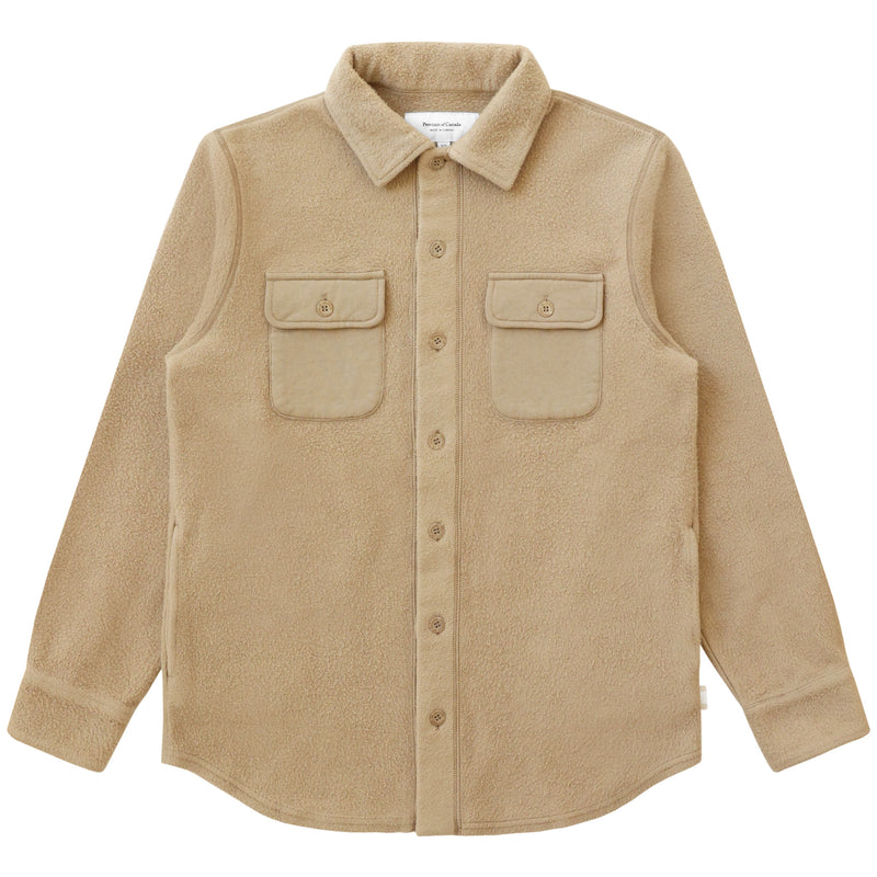 Made in Canada 100% Cotton Reverse Fleece Overshirt Khaki - Unisex - Province of Canada