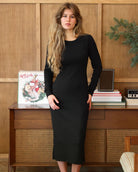 Made in Canada 100% Cotton Fine Ribbed Long Sleeve Dress Black - Province of Canada