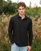 Made in Canada 100% Organic Cotton Sunday Polo Long Sleeve Shirt Black - Unisex - Province of Canada