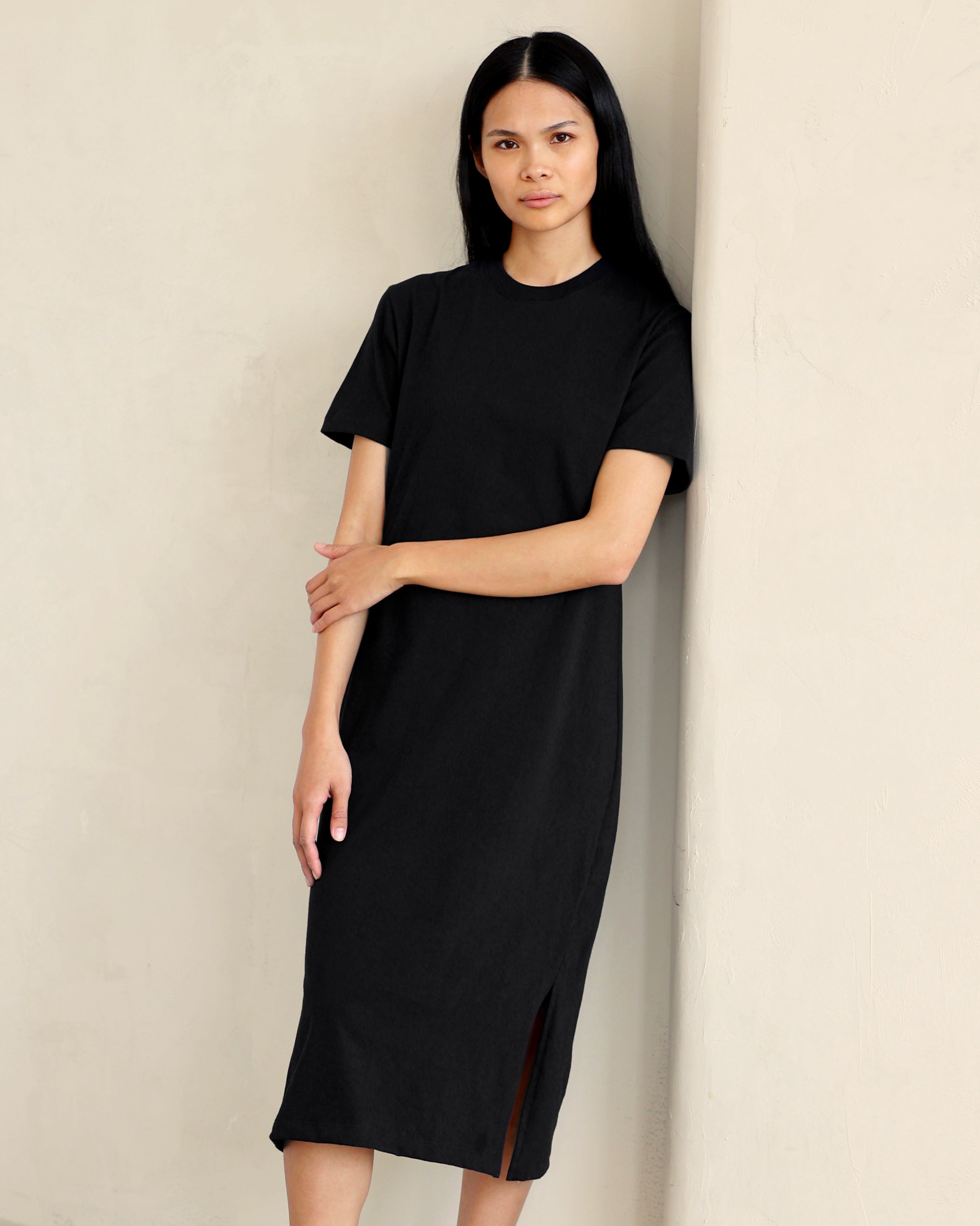 Made in Canada 100% Organic Cotton Midi T-Shirt Dress Black – Province of Canada