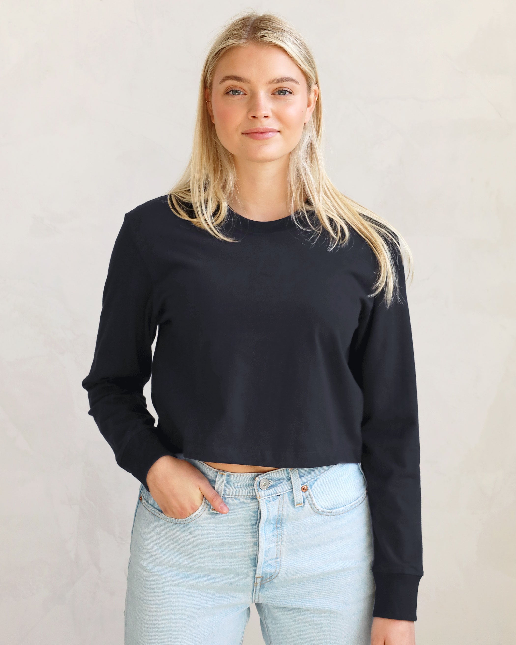 Monday Long Sleeve Crop Top Ink - Made in Canada - Province of Canada