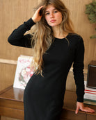 Made in Canada 100% Cotton Fine Ribbed Long Sleeve Dress Black - Province of Canada