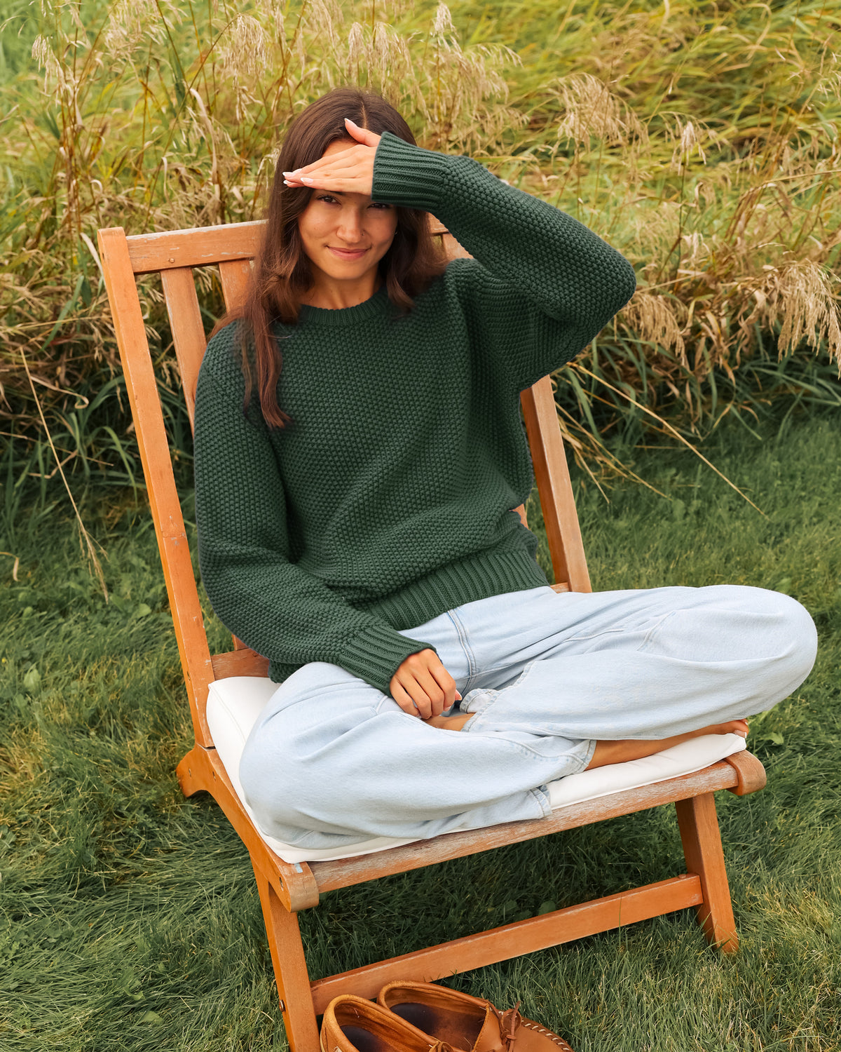 Made in Canada 100% Cotton Cotton Knit Seed Stitch Sweater Forest Green - Unisex - Province of Canada